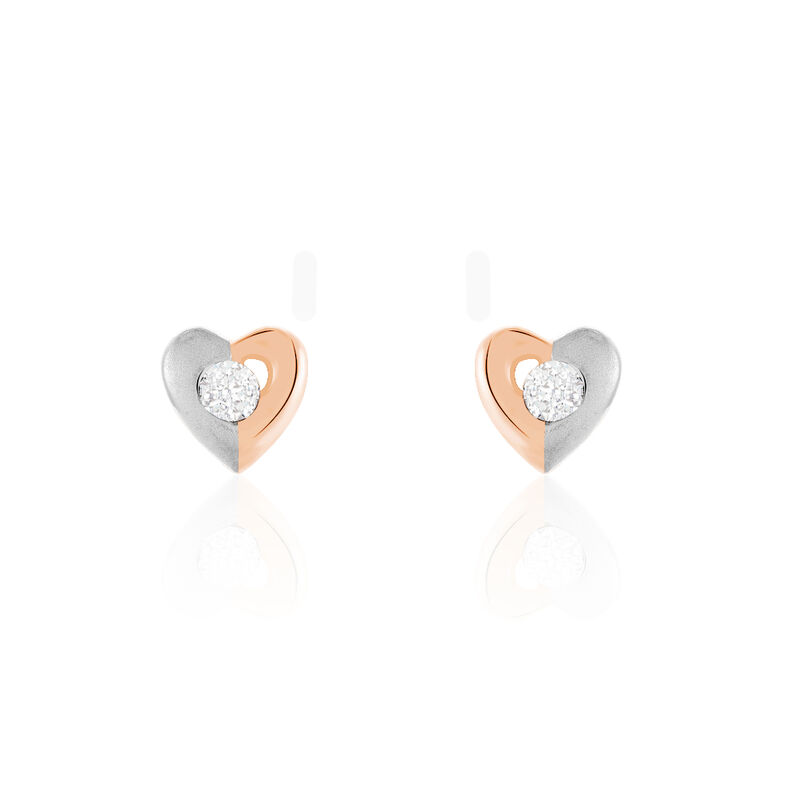 Damen Ohrstecker Silber 925 Bicolor Zirkonia Herz - Ohrstecker Damen | OROVIVO