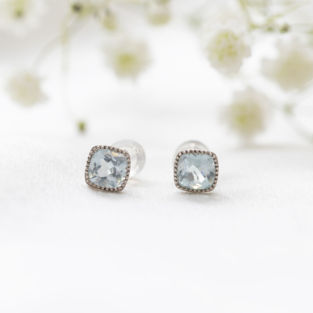 BLOOM Damen Ohrstecker Wei&szlig;gold 375 (9 Karat) Topas Blau 2,5 ct Viereck