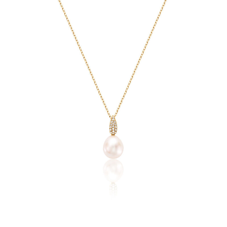 KALLI Damen Collier Gold 585 (14 Karat) Zuchtperle Weiß B 1 mm - Halsketten Damen | OROVIVO