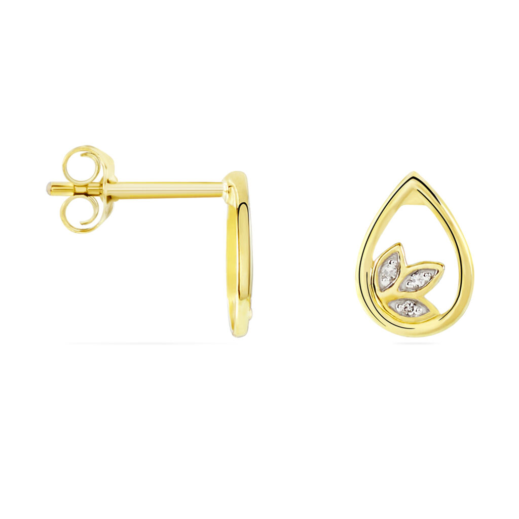 Damen Ohrstecker Gold 375 Diamant 0,02ct Tropfen Blatt Kena  - Ohrstecker Damen | OROVIVO