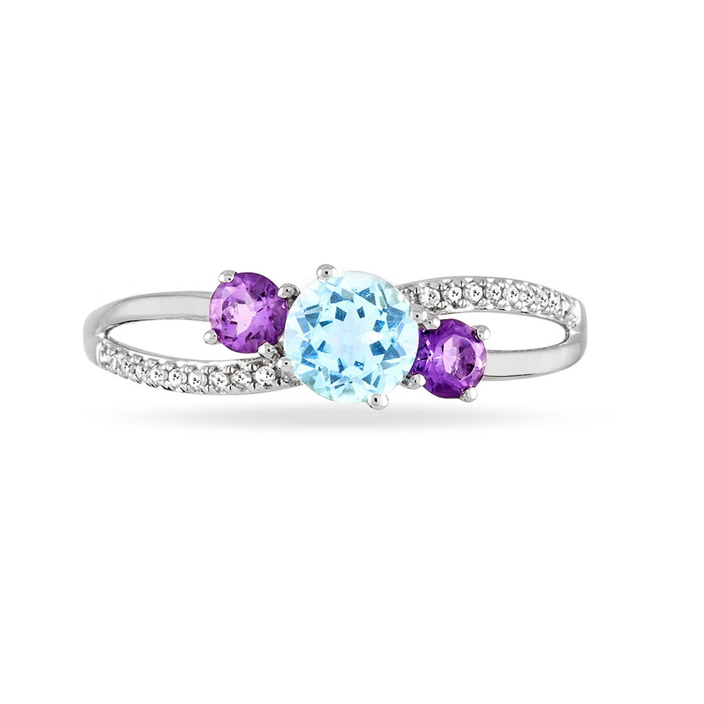Bague Daniela Or Blanc Amethyste Et Diamant Et Topaze - Spannringe Damen | OROVIVO