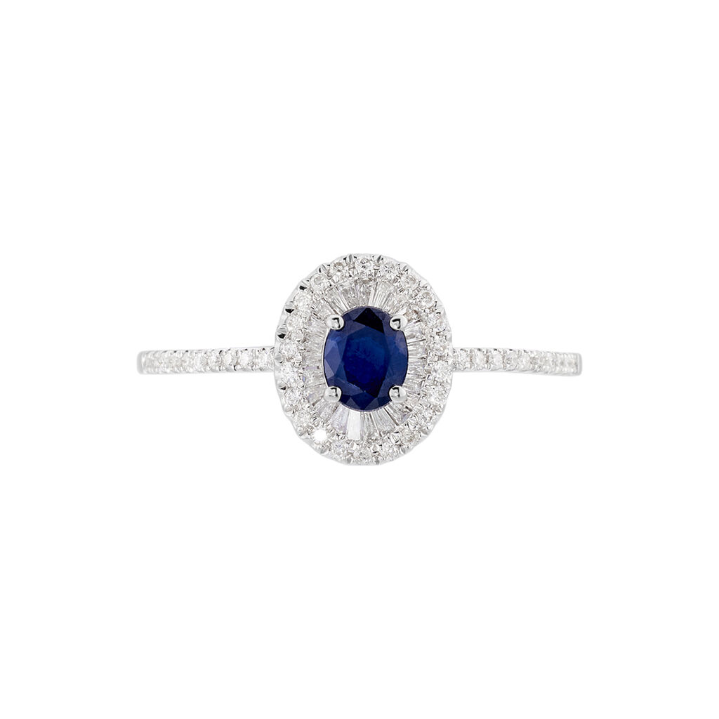 JAKKA Damen Ring Wei&szlig;gold 585 (14 Karat) Saphir Blau 0,45 ct Oval