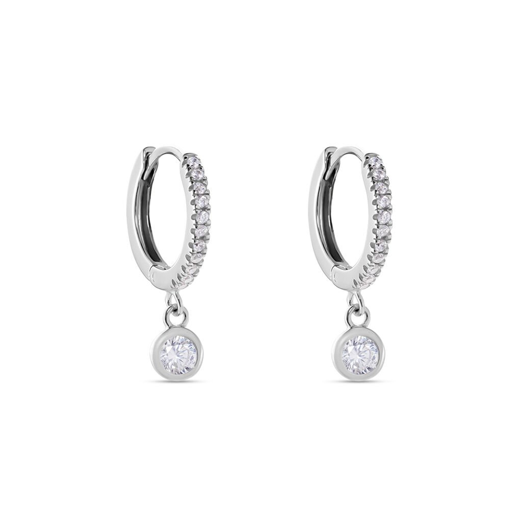 HOOPY Damen Creolen Silber 925 Zirkonia Wei&szlig; 0,1 ct Kreis
