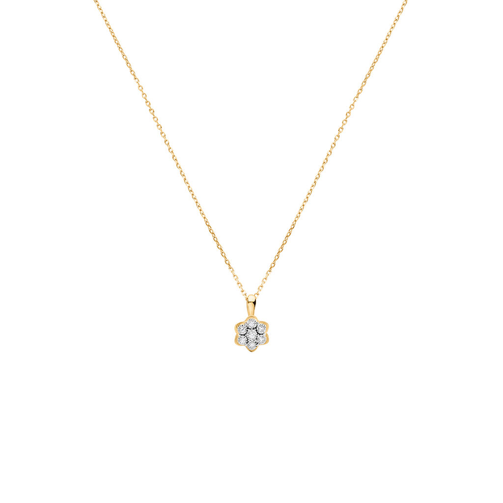 KAROLINE Damen Collier Gold 375 (9 Karat) Diamant Wei&szlig; 0,03 ct Blume
