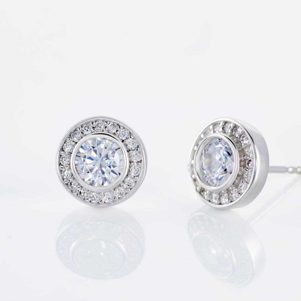FIDA 2 Damen Ohrstecker Silber 925 Zirkonia Wei&szlig; Kreis
