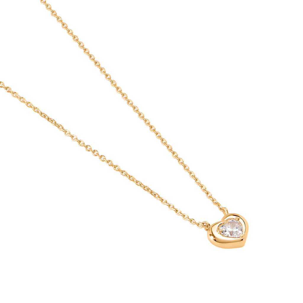 DINA Damen Collier Vergoldet Zirkonia Wei&szlig; Herz