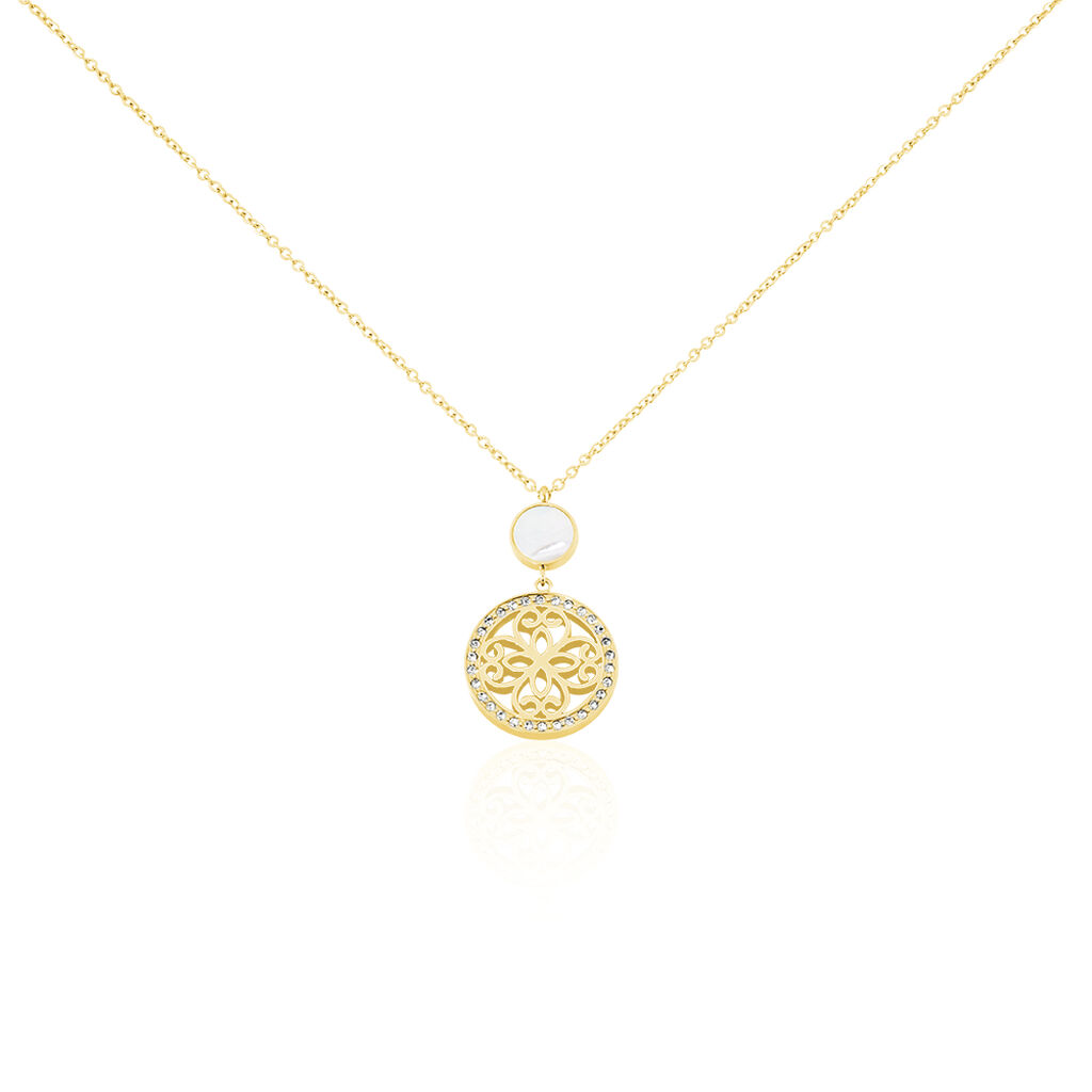 Damen Collier Edelstahl vergoldet Kristall Weiß Rosette Kreis Mitka 1 - Halsketten Damen | OROVIVO
