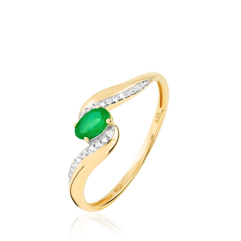 Bague Or Jaune Emeraude Et Diamant - Spannringe Damen | OROVIVO