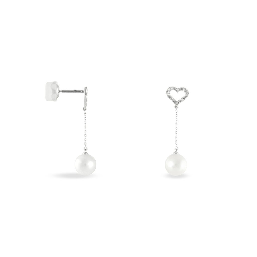 Boucles D'oreilles Pendantes Alix Or Blanc Perle De Culture Et Diamant - Spannringe Damen | OROVIVO