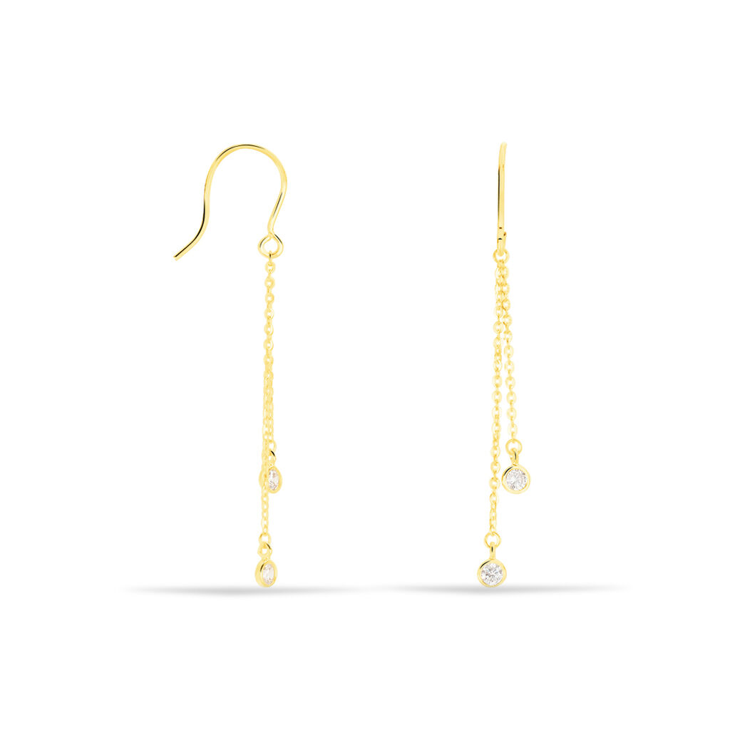 Damen Ohrringe Lang Gold 375 (9 Karat) Zirkonia Wei&szlig; Ball