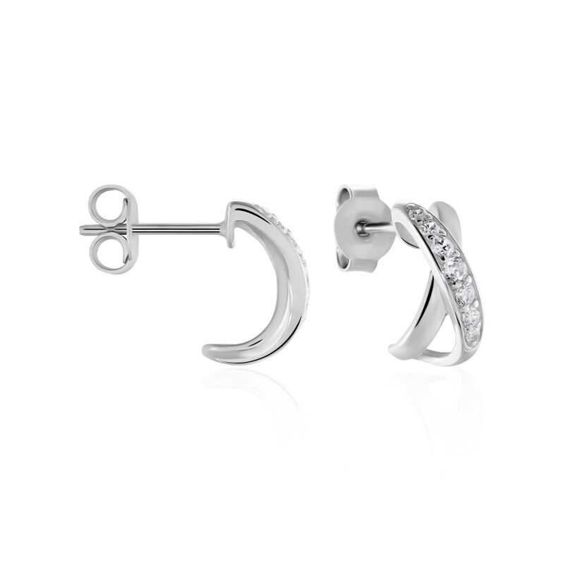 Damen Creolen Silber 925 Zirkonia 12,00mm  - Creolen Damen | OROVIVO