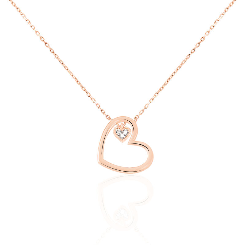 HERZ Damen Collier Rosegold 375 (9 Karat) Diamant Wei&szlig; 0,020 ct Herz - Halsketten Damen | OROVIVO
