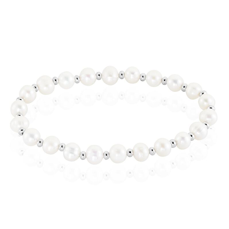 Bracelet Elastiqué Argent Rhodié Sidel Perles De Culture - Spannringe Damen | OROVIVO