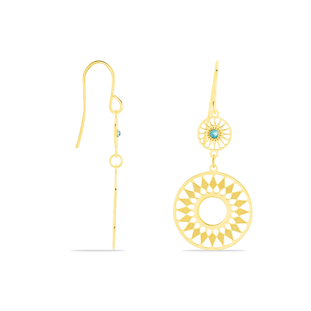 SOLE Damen Ohrringe Lang Gold 375 (9 Karat) Zirkonia Türkis Kreis - Ohrhänger Damen | OROVIVO