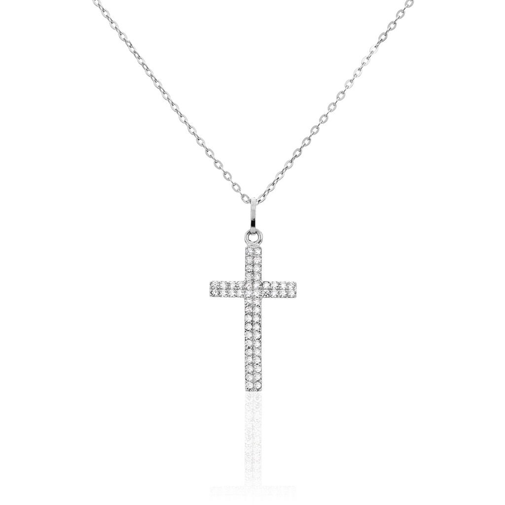 CAROLA Damen Collier Silber 925 Zirkonia Weiß Religiöses Kreuz, Collier mit Stein