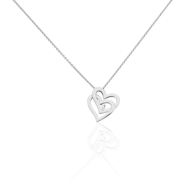 Damen Collier Silber 925 Diamant 0,01ct Doppelherz Herz - Halsketten Damen | OROVIVO
