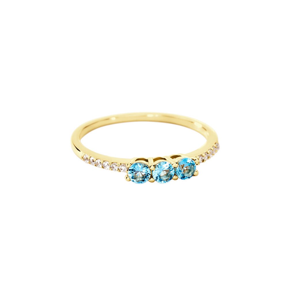 Blue side trilog Damen Ring Gold 375 (9 Karat) Zirkonia Blau, Ring mit Stein