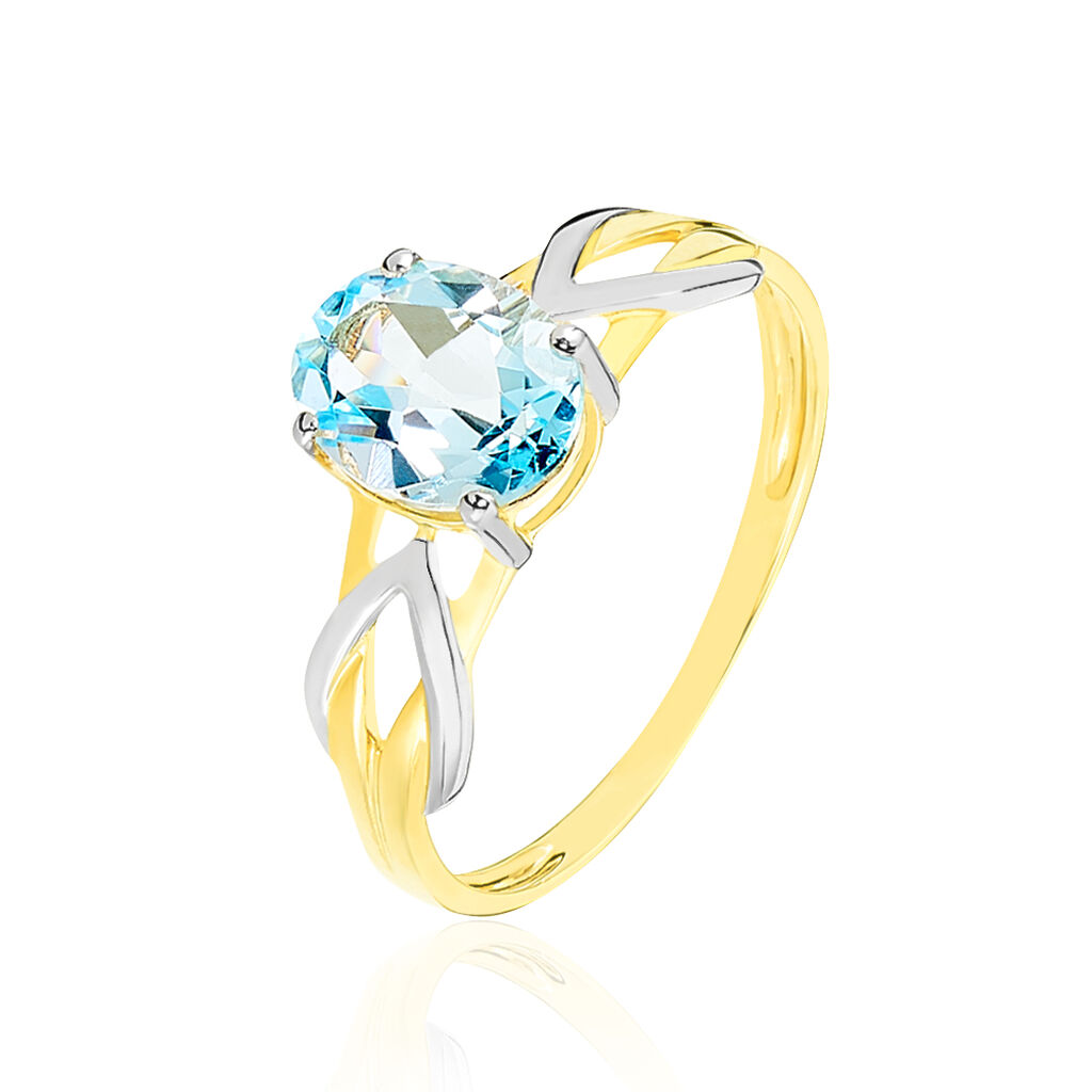 🦚 Damen Ring Gold Bicolor 375 Topas Blau 1,46ct Bonnie , Ring mit Stein