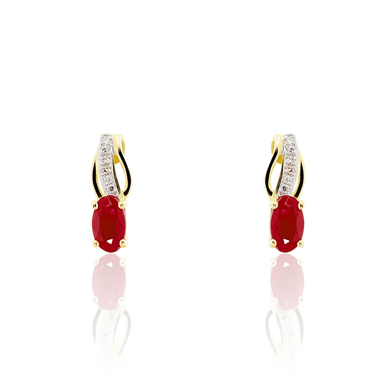 Boucles D'oreilles Puces Or Jaune Diamant Et Rubis - Spannringe Damen | OROVIVO