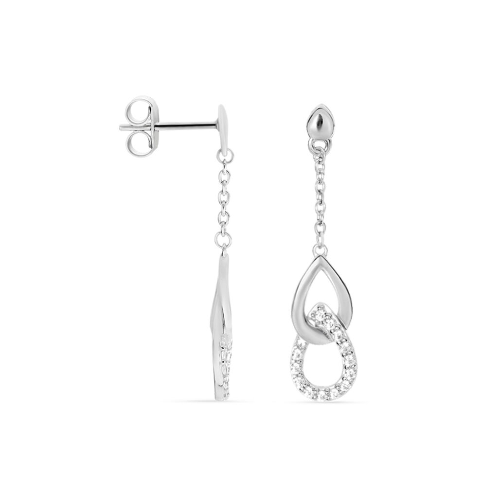 Damen Ohrringe Lang Silber 925 Zirkonia Wei&szlig; Tropfen