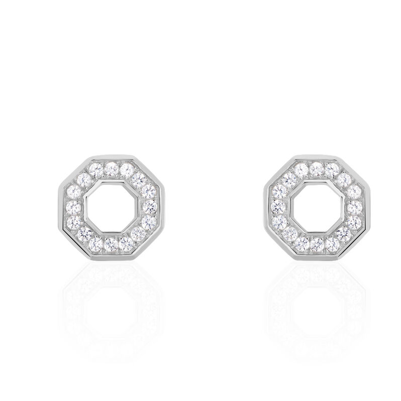 Damen Ohrstecker Silber 925 Zirkonia Weiß Achteck - Ohrstecker Damen | OROVIVO