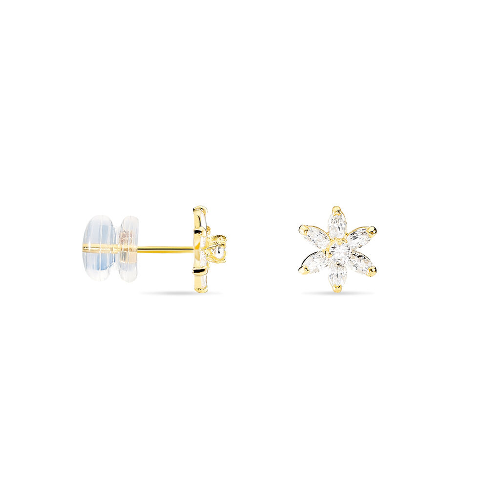 ELEANOR BLUME 6 Damen Ohrstecker Gold 375 (9 Karat) Zirkonia Wei&szlig; Blume