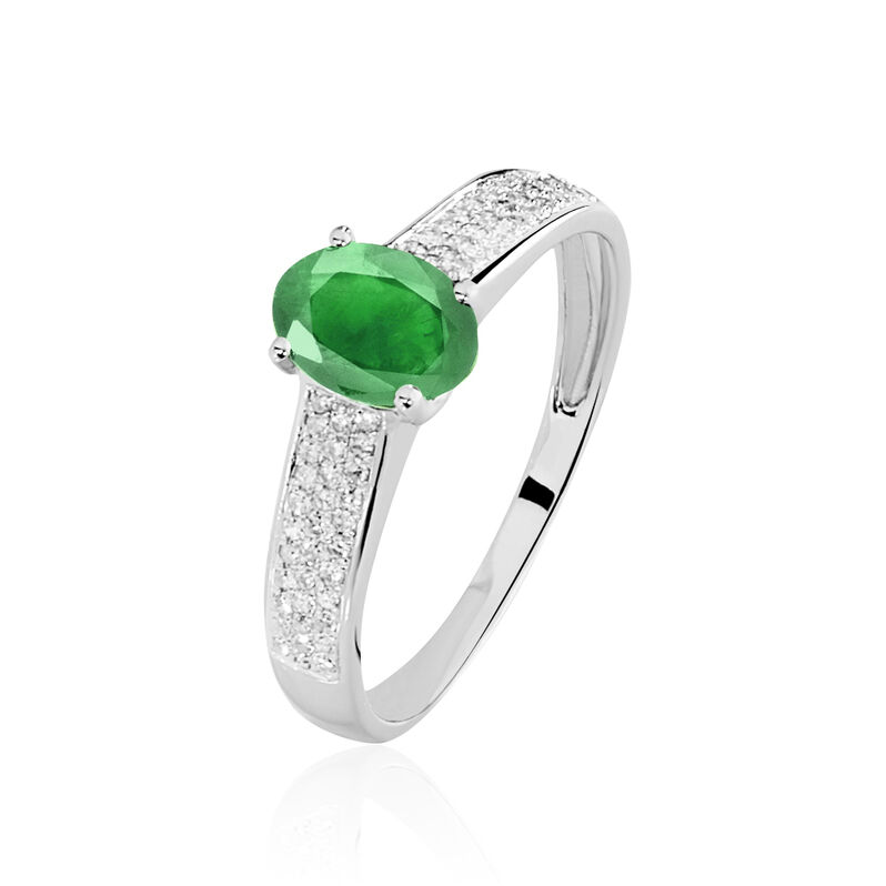 Bague Crista Or Blanc Emeraude Et Diamant - Spannringe Damen | OROVIVO