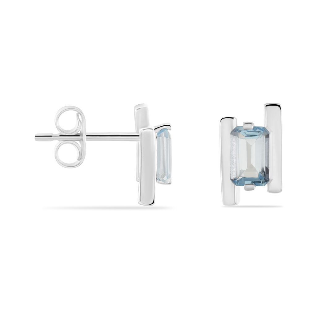 SINEVA Damen Ohrstecker Silber Silber 925 Topas Blau 1,46 ct Achteck
