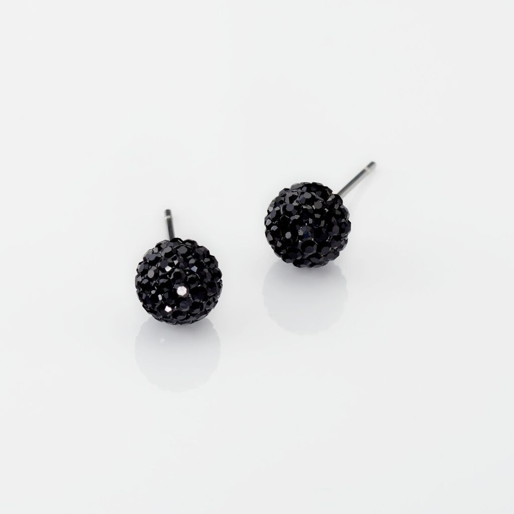 VILDE Damen Ohrstecker Edelstahl Kristall Schwarz Ball