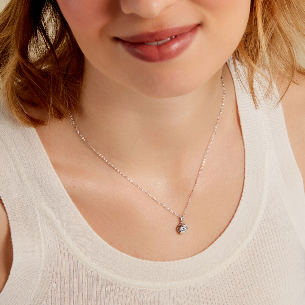 LUCY Damen Collier Silber 925 Zirkonia Wei&szlig; 0,87 ct Blume