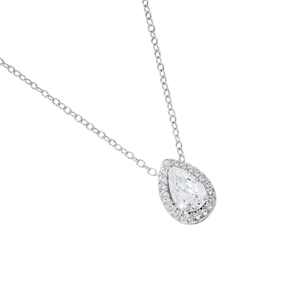 ISOLDE Damen Collier Silber 925 Zirkonia Wei&szlig; 1,35 ct Tropfen