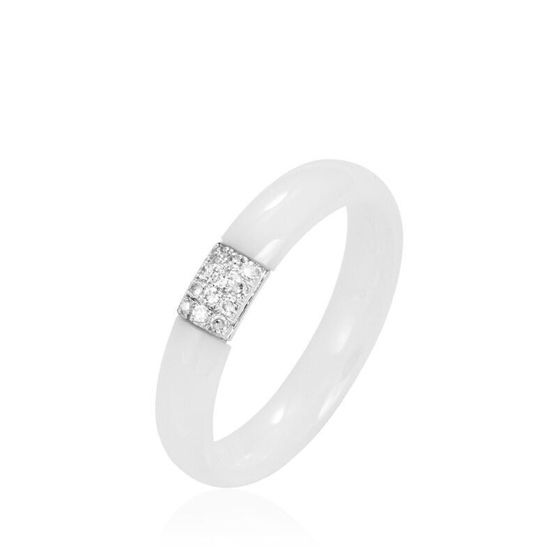 Bague Or Blanc Diamant Et Céramique - Spannringe Damen | OROVIVO