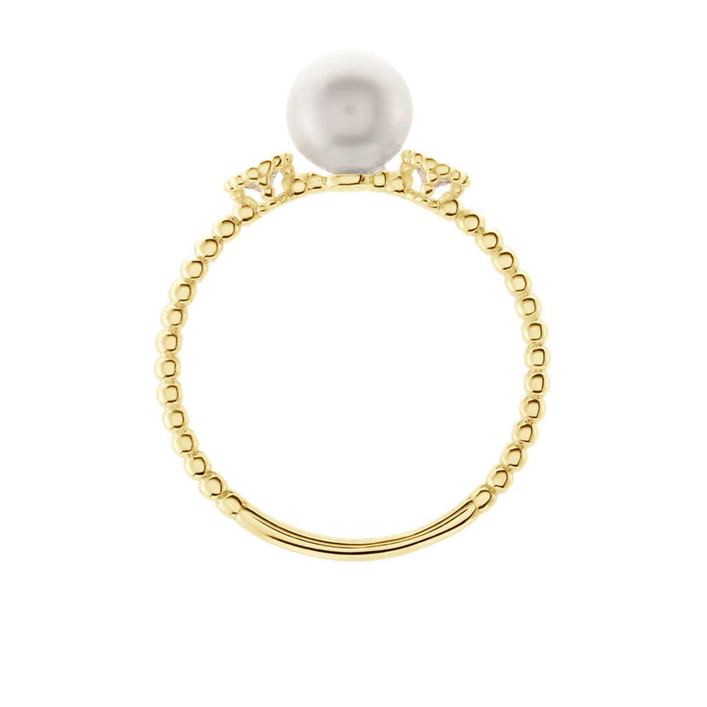 Damenring Gold 375 Zuchtperle Zirkonia Trilogie Harmony - Ringe mit Stein Damen | OROVIVO