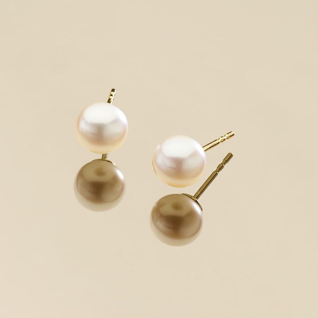 GARA Damen Ohrstecker Gold 585 (14 Karat) Zuchtperle Perlmutt Ball