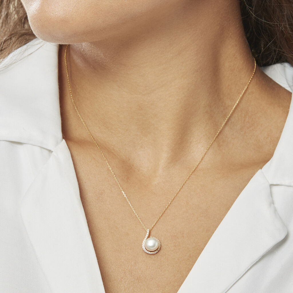 Collier Lucinda Or Jaune Perle De Culture Et Oxyde De Zirconium - Spannringe Damen | OROVIVO