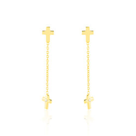 Damen Ohrstecker Lang Gold 375 Kreuz Zirkonia - Ohrstecker lang Damen | OROVIVO