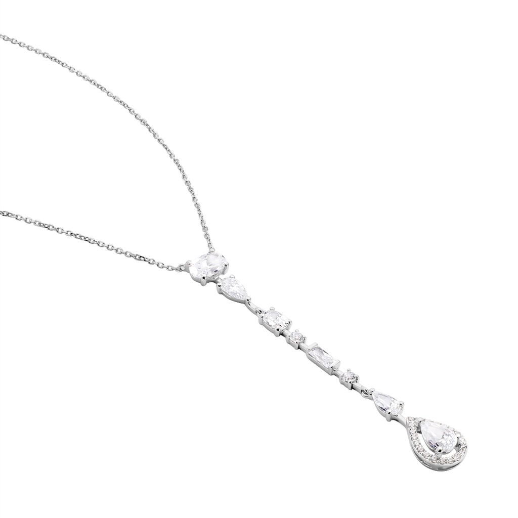 GLISA Damen Collier Wei&szlig;gold 375 (9 Karat) Zirkonia Wei&szlig; Tropfen