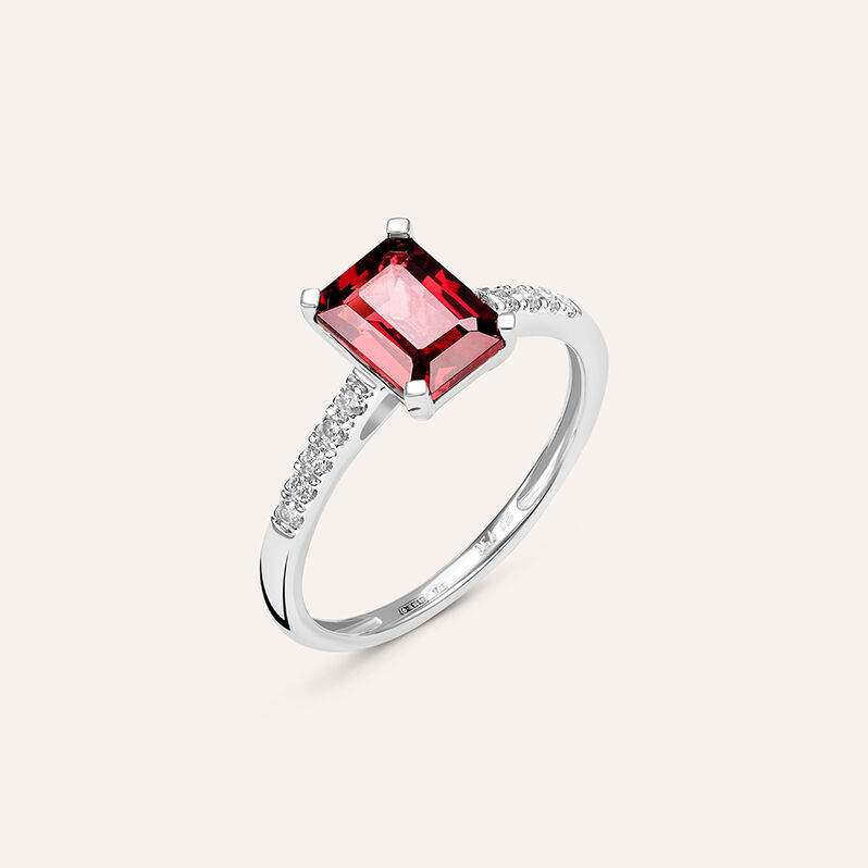 Anello Solitario Jasmine Oro Bianco Rodolite Diamante - Spannringe Damen | OROVIVO