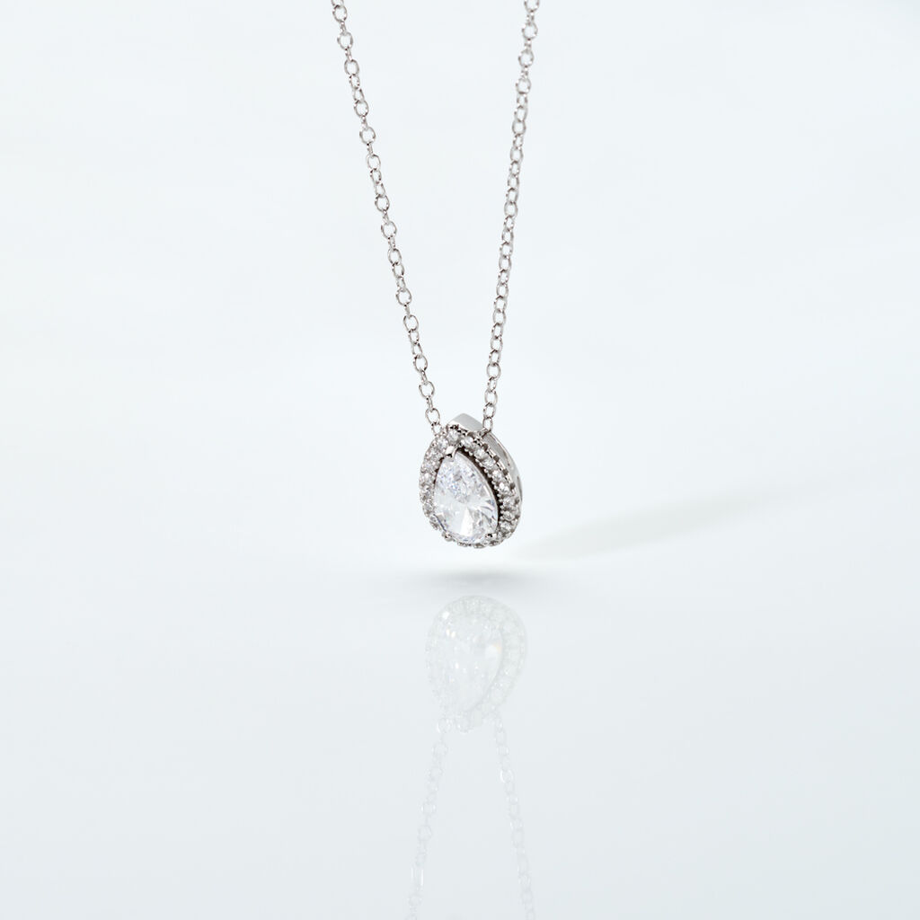 ISOLDE Damen Collier Silber 925 Zirkonia Wei&szlig; 1,35 ct Tropfen