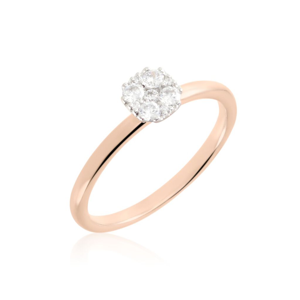 BINA Damen Ring Rosegold 375 (9 Karat) Zirkonia Wei&szlig; B 1,85 mm