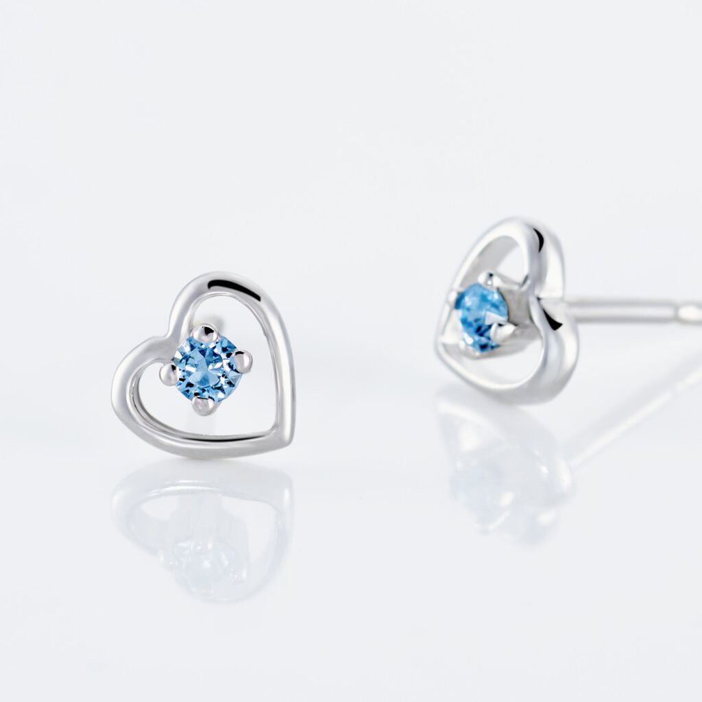 LOVA HERZ Kinder Ohrstecker Silber 925 Strass Blau Herz