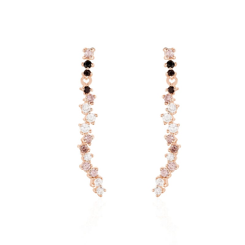 Damen Ohrringe Lang Silber rosevergoldet 925 Zirkonia Rosé Ina  - Ohrringe mit Stein Damen | OROVIVO