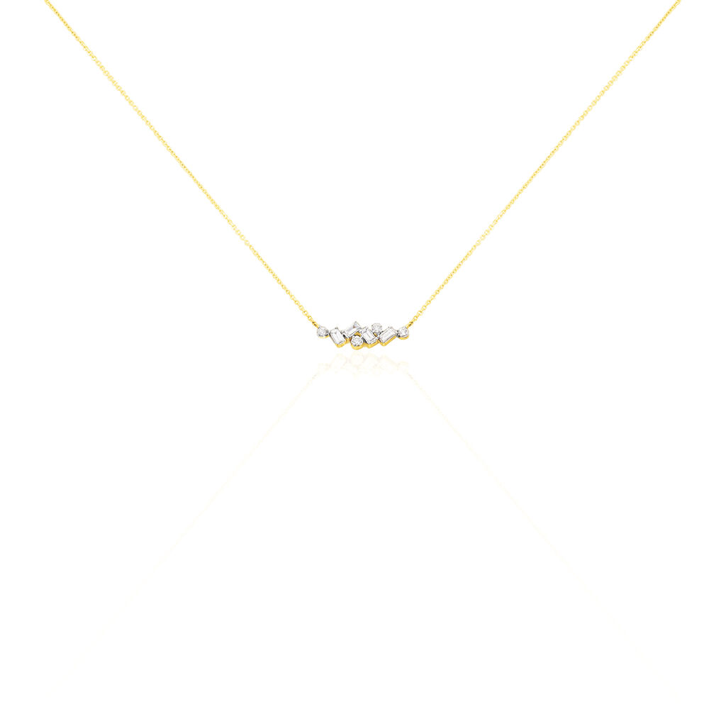 VIERECKIG Damen Collier Gold Bicolor 375 (9 Karat) Diamant Wei&szlig; 0,16 ct