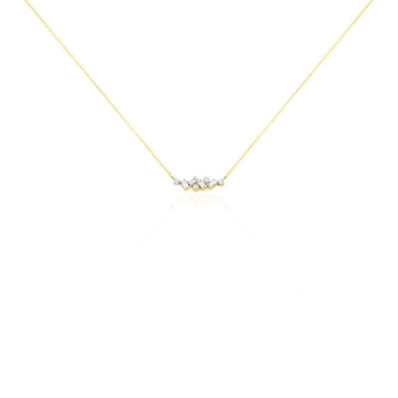 VIERECKIG Damen Collier Gold Bicolor 375 (9 Karat) Diamant Wei&szlig; 0,16 ct - Halsketten Damen | OROVIVO