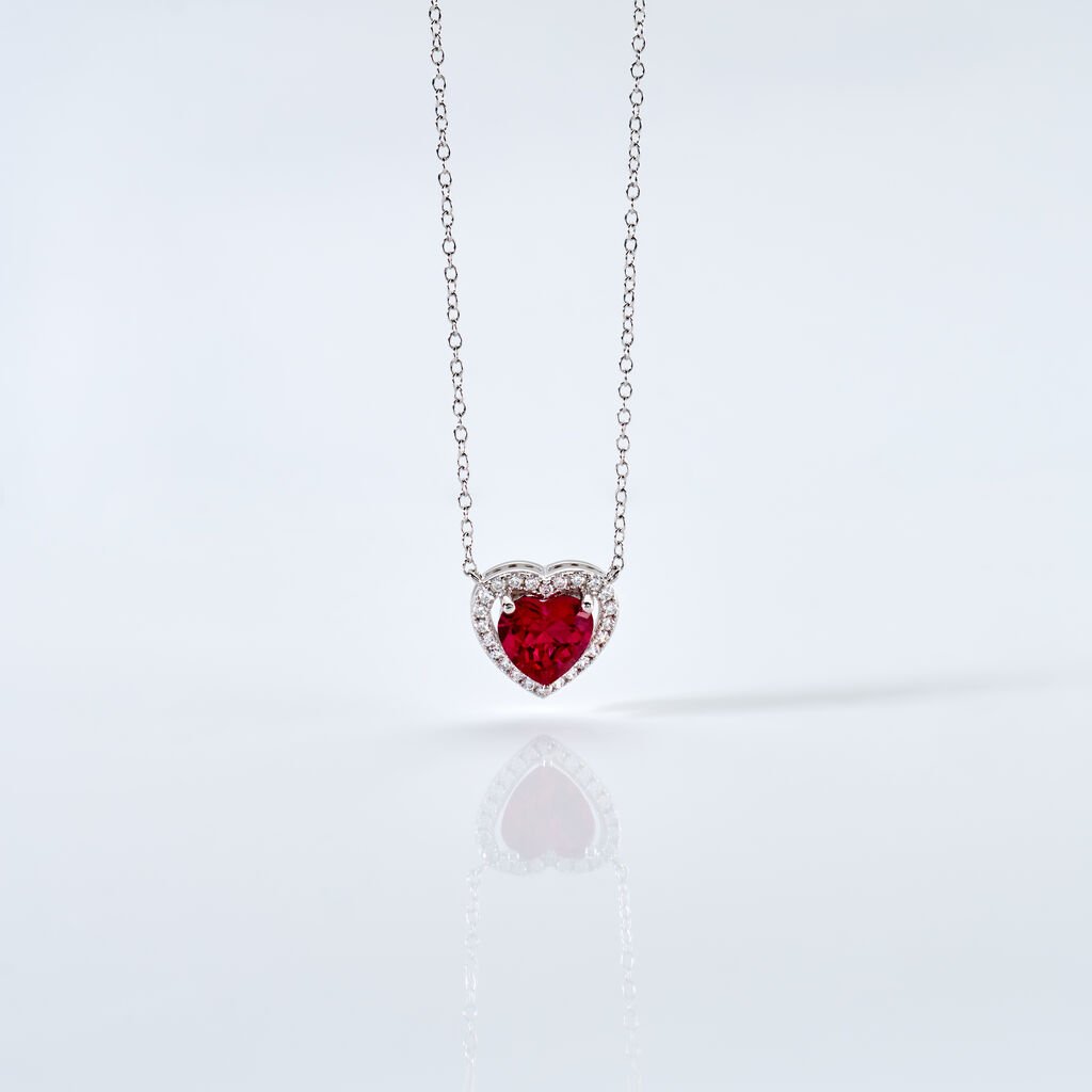 MARGOT Damen Collier Silber 925 Synthetischer Stein Rot 2,07 ct Herz B 1,2 mm