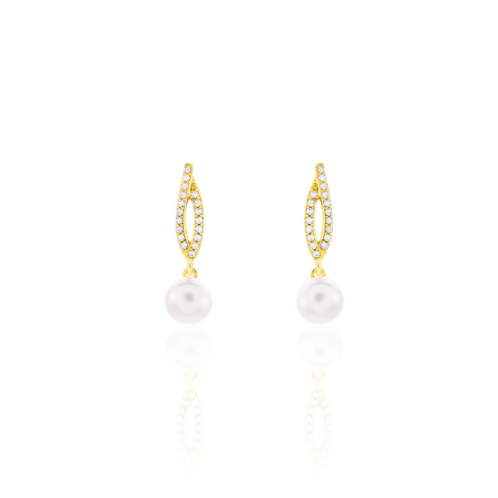 TESNIMAE Damen Ohrringe Lang Gold 375 (9 Karat) Zuchtperle Wei&szlig;er Perlmutt 10,37 ct Mandel