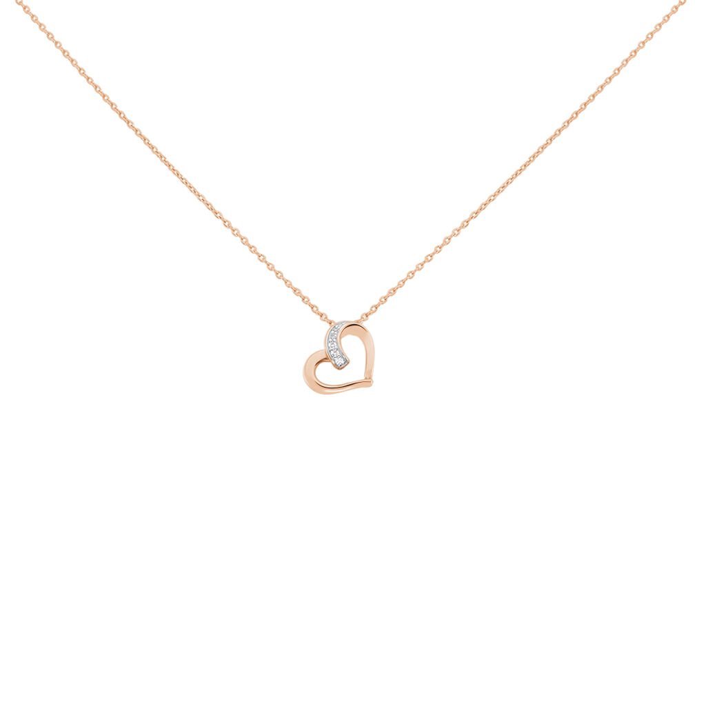 ASHLEY HERZ Damen Collier Silber rosevergoldet 925 Zirkonia Weiß 0,01 ct Herz, Collier mit Stein