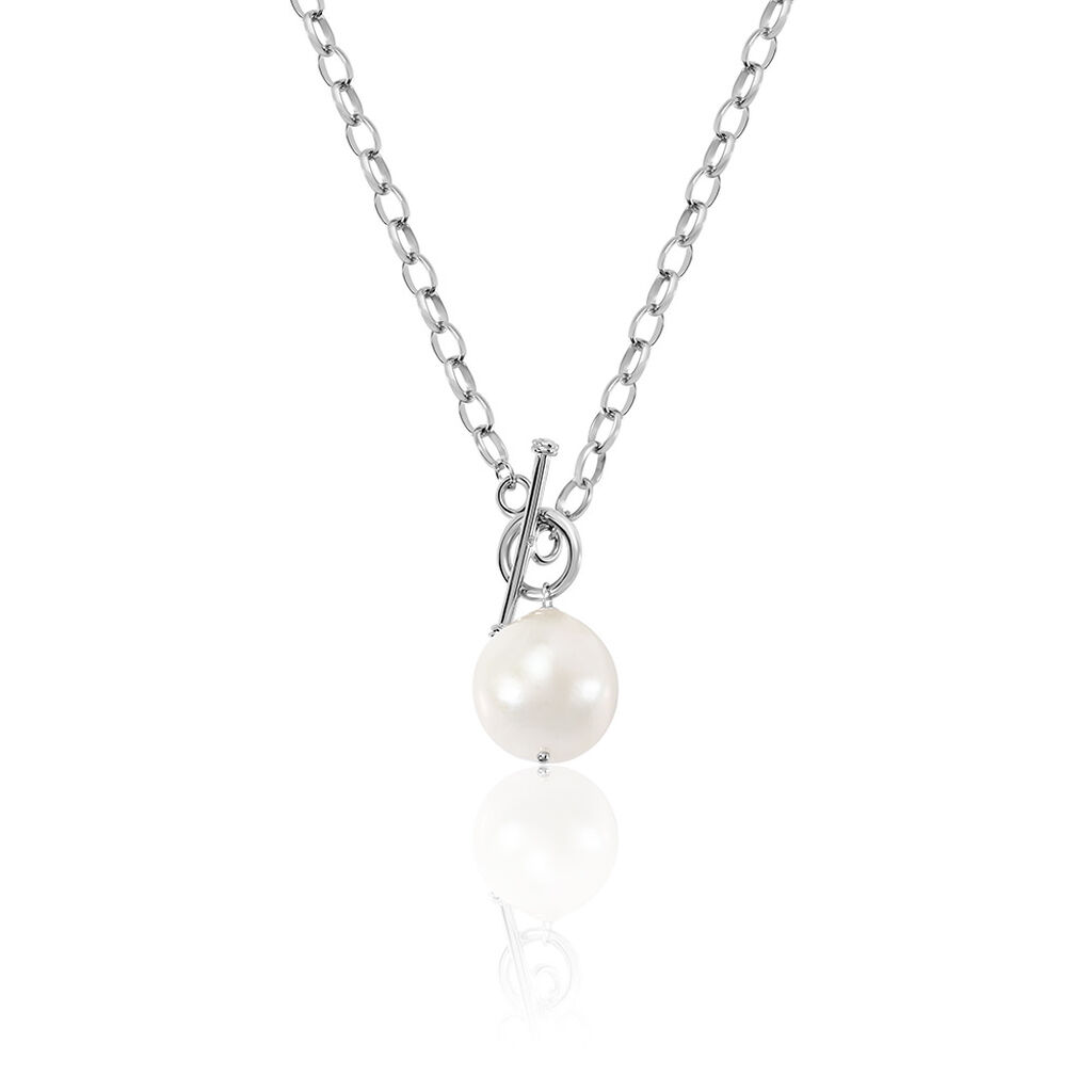 Granda Damen Collier Silber 925 Zuchtperle Weiß, Collier mit Stein