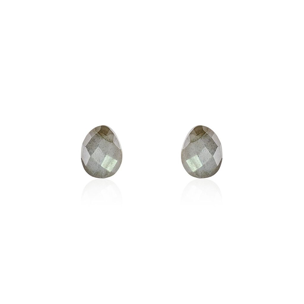 LORA Damen Ohrstecker Silber vergoldet 925 Labradorit Grau 2,8 ct