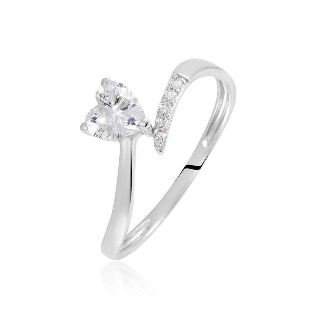 EVA Damen Ring Wei&szlig;gold 375 (9 Karat) Zirkonia Wei&szlig; 0,8 ct Herz